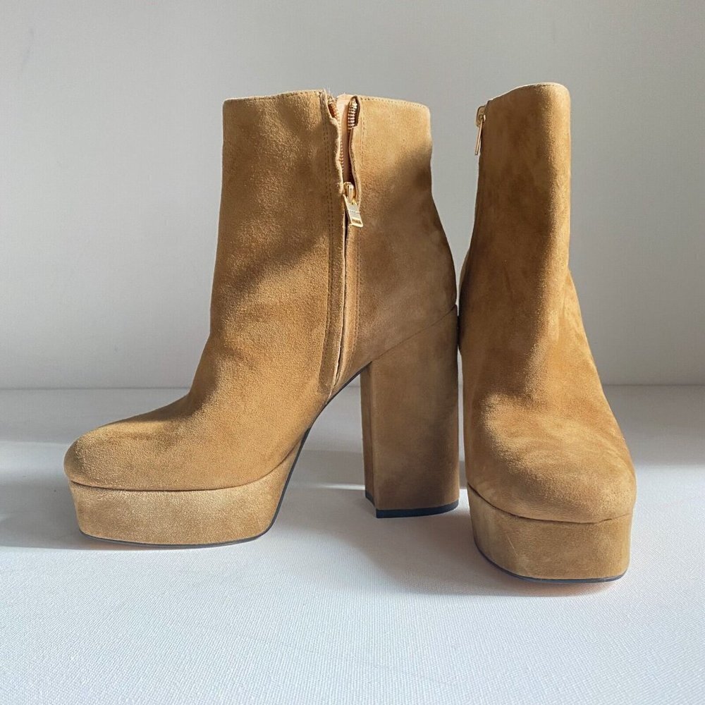 COACH Women's Iona Suede Platform High Block Heel Booties Boots Light Brown 9 - Picture 6 of 11